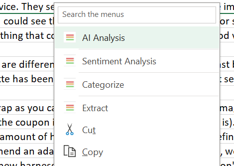 Excel analysis menu