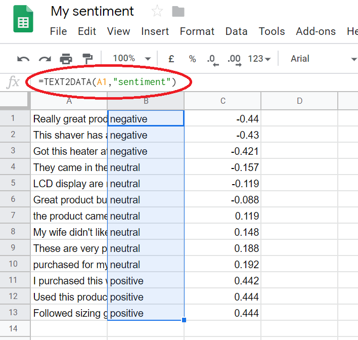 google-sheets-add-on sentiment functions