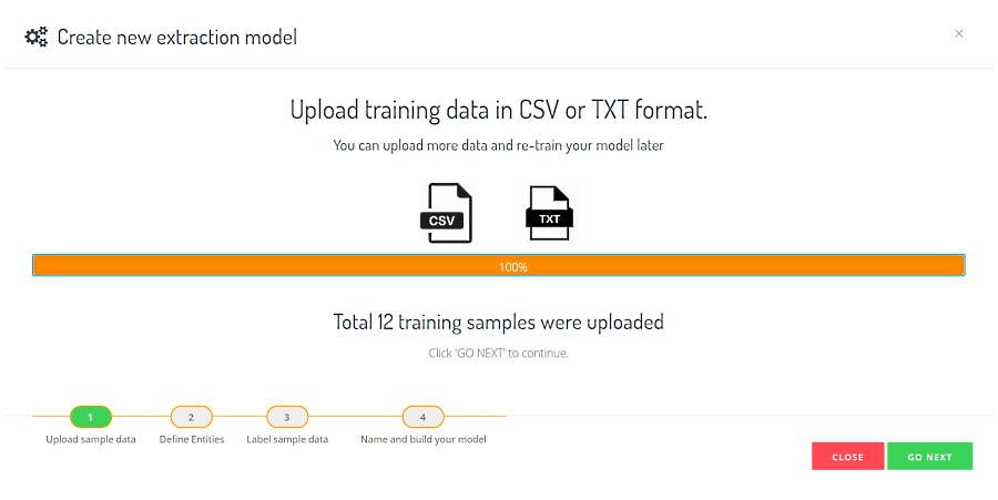 Custom Entity Extraction data upload