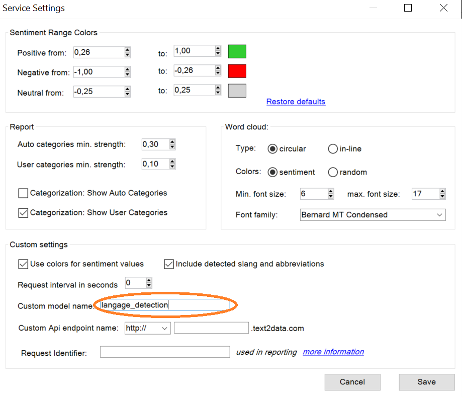 excel model settings