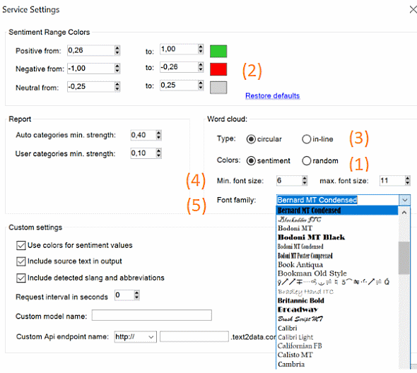 word cloud service settings